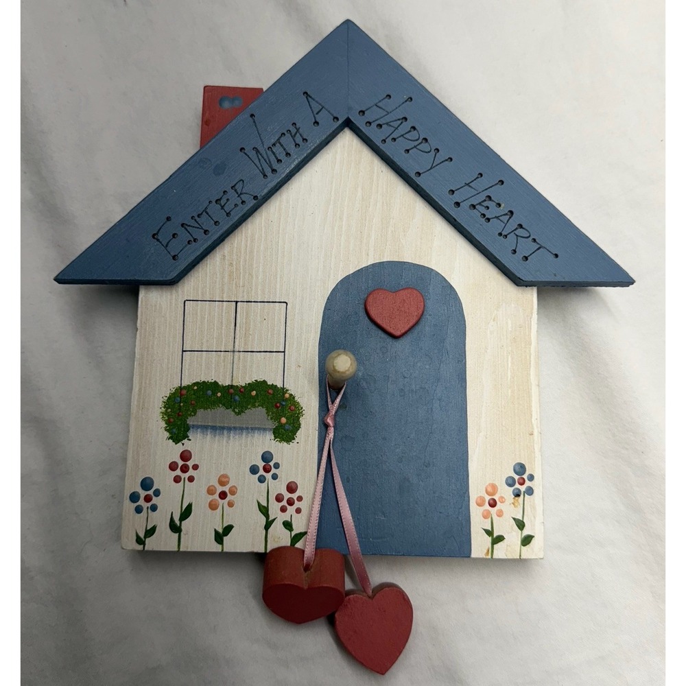 VTG Hand Painted Wood Cottage Sign Plaque, Enter With A Happy Heart Robin’s Nest